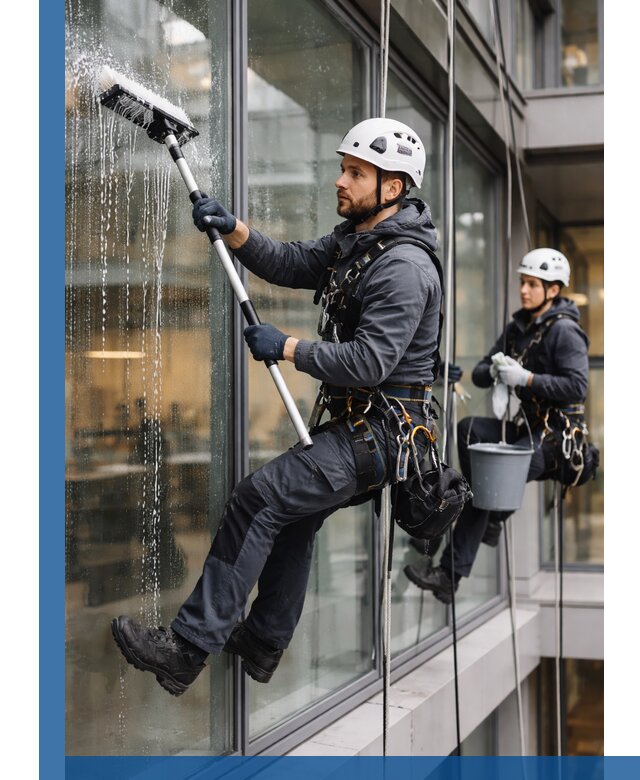 Профессиональная мойка витражей промышленными альпинистами в Краснокаменске