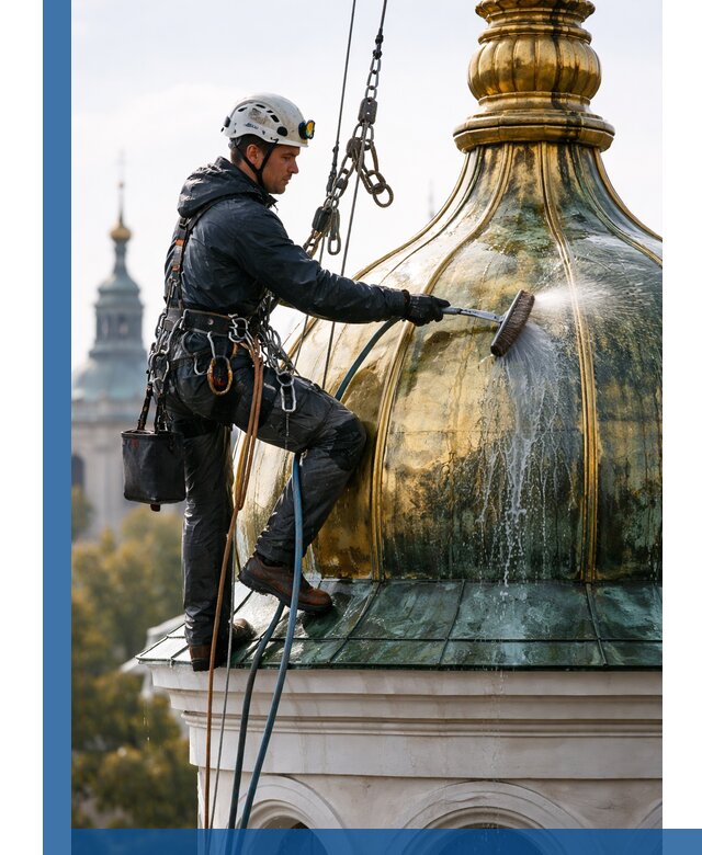 Профессиональная мойка куполов и шпилей высотными альпинистами в Краснокаменске