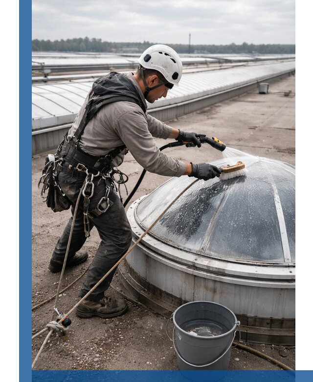 Мойка зенитных фонарей на кровле для промышленных объектов в Краснокаменске