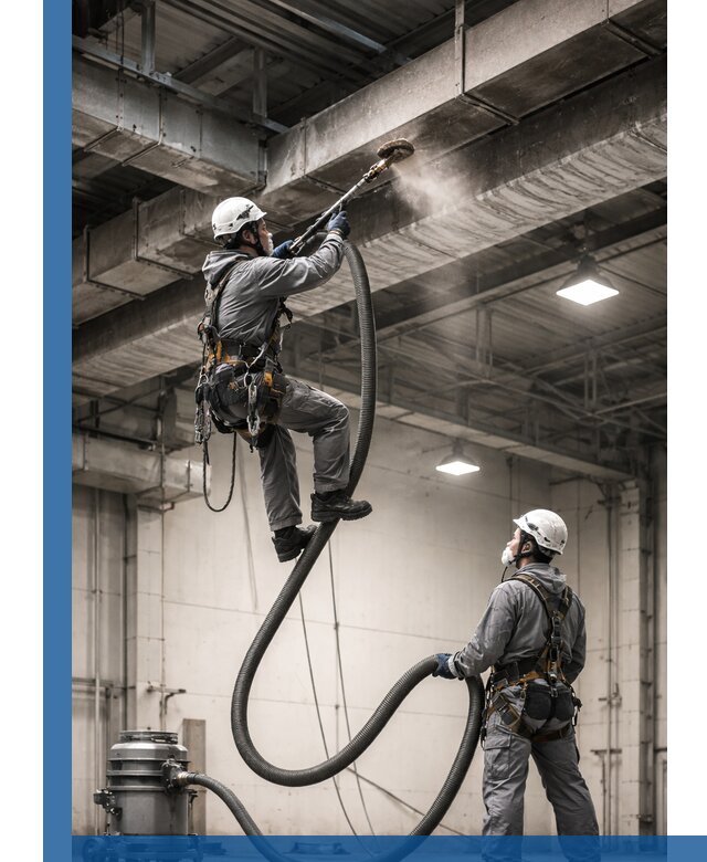 Обеспыливание потолочных конструкций в Краснокаменске промышленным альпинизмом