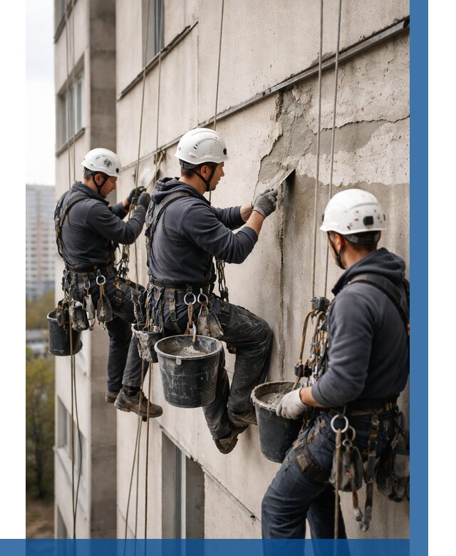 Ремонт бетонных элементов фасада в Краснокаменске от 2555 р. | ВЫСОТНИК-Ксн