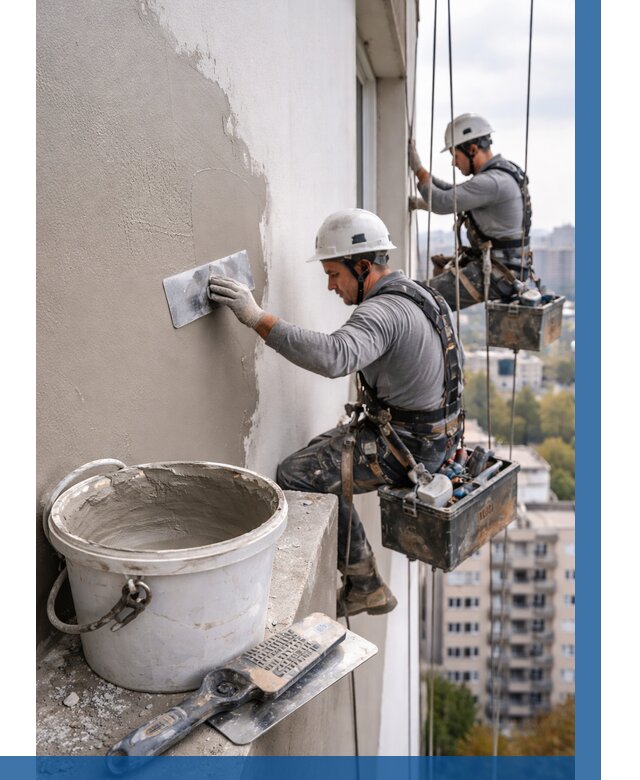 Шпаклевка фасада на высоте в Краснокаменске от 715 р. | ВЫСОТНИК-Ксн