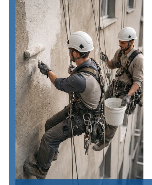 Грунтовка фасада на высоте в Краснокаменске промышленными альпинистами