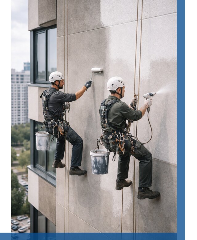 Покраска фасада альпинистами в Краснокаменске от 307 р. | ВЫСОТНИК-Ксн