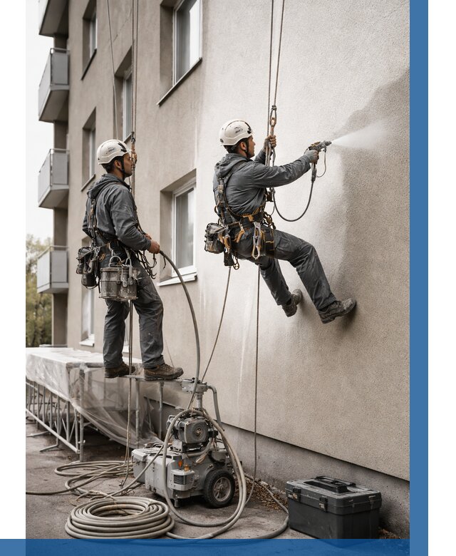 Безвоздушная покраска фасада в Краснокаменске от 225 р/м² | ВЫСОТНИК-Ксн