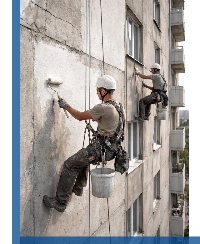 Покраска бетонного фасада в Краснокаменске для жилых и промышленных объектов