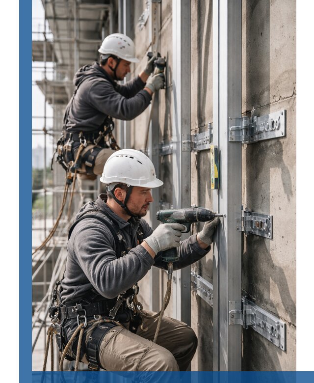 Монтаж и крепление подсистемы вентфасада в Краснокаменске