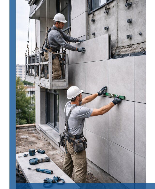 Монтаж керамогранита на фасад в Краснокаменске под ключ с гарантией качества