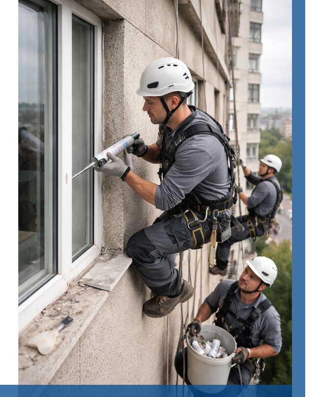 Герметизация оконных швов снаружи в Краснокаменске от 1533 р. | ВЫСОТНИК-Ксн