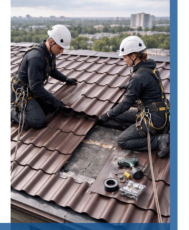 Ремонт металлочерепицы на крыше в Краснокаменске от 920 р. | ВЫСОТНИК-Ксн