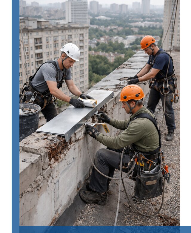 Ремонт парапета на кровле в Краснокаменске, высотные работы с гарантией