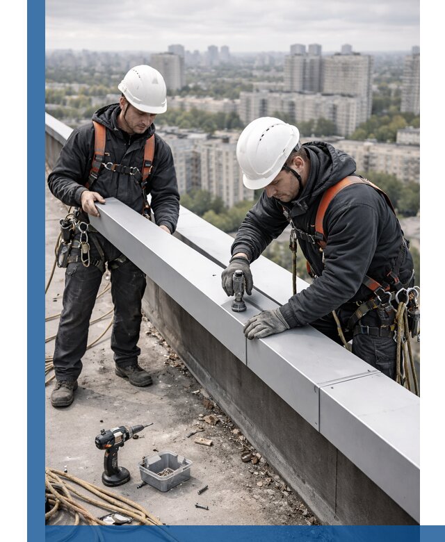 Монтаж парапетных крышек и ограждений кровли в Краснокаменске