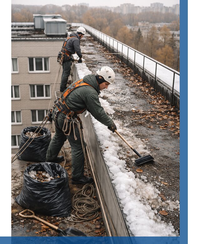 Очистка кровли по периметру в Краснокаменске от 562 р. | ВЫСОТНИК-Ксн