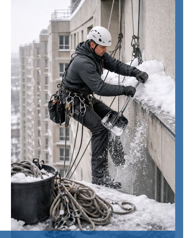 Очистка карнизов от снега в Краснокаменске от 307 р. | ВЫСОТНИК-Ксн