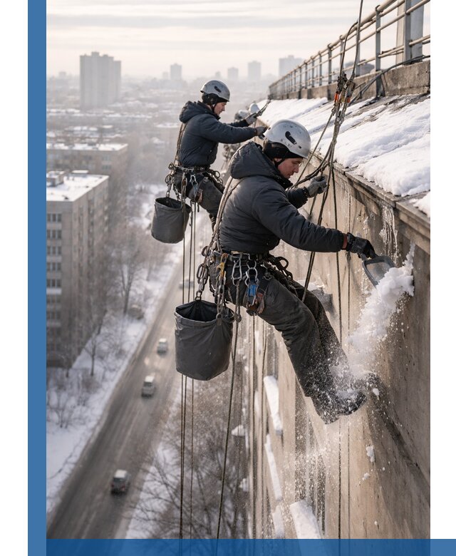 Очистка карнизов от снега в Краснокаменске профессионально и безопасно