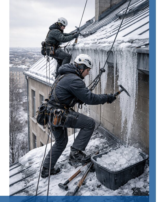 Удаление наледи с кровли в Краснокаменске от 5622 р. | ВЫСОТНИК-Ксн