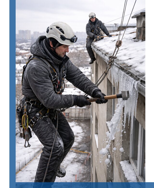 Сбивание и удаление сосулек с крыши в Краснокаменске безопасно