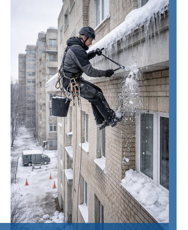 Удаление наледи с карнизов в Краснокаменске от 358 р. | ВЫСОТНИК-Ксн