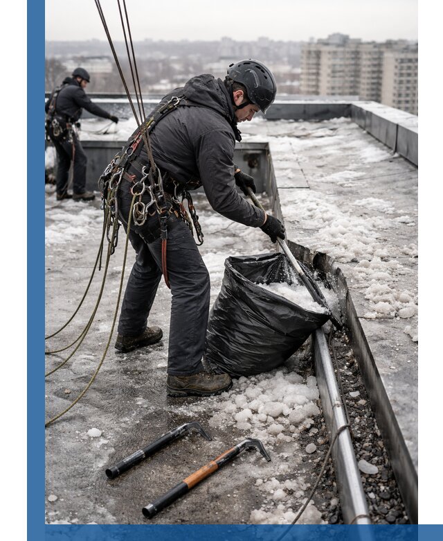 Аварийная очистка кровли в Краснокаменске от промальпинистов