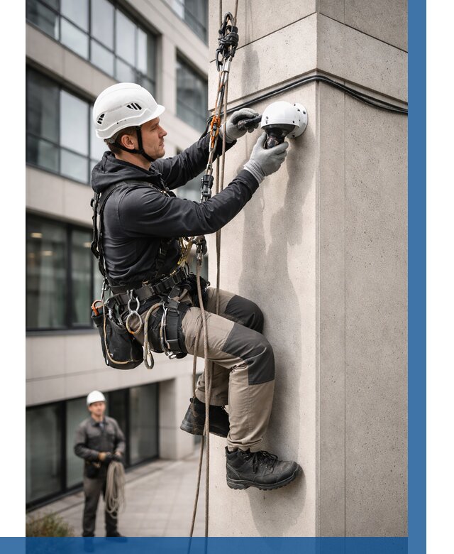 Монтаж камер видеонаблюдения на фасаде в Краснокаменске от 8688 р.-ВЫСОТНИК-Ксн