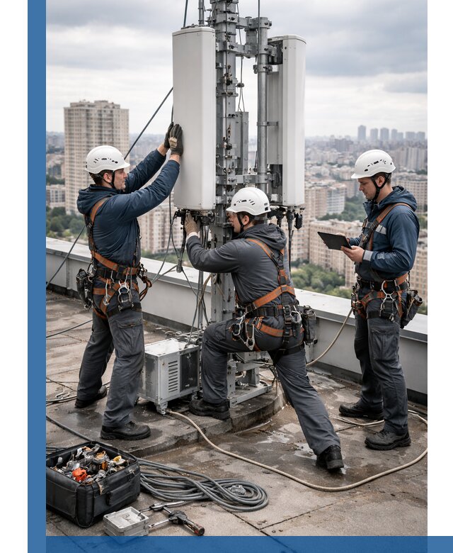 Монтаж антенн связи на крыше в Краснокаменске с вводом в эксплуатацию