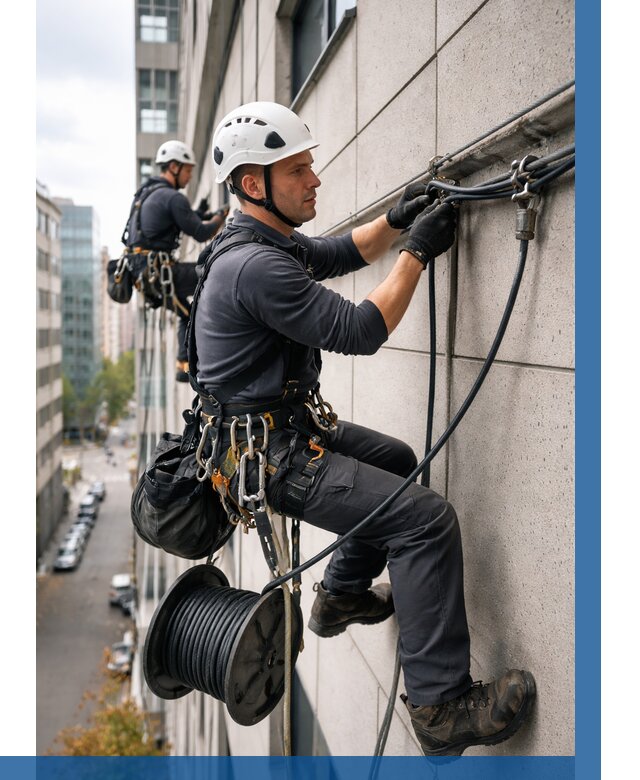 Прокладка кабеля по фасаду в Краснокаменске от 358 р. | ВЫСОТНИК-Ксн