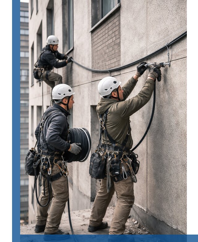 Прокладка кабеля по фасаду в Краснокаменске, профессиональный монтаж