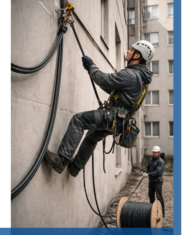 Протяжка кабеля питания на высоте в Краснокаменске от 460 р. | ВЫСОТНИК-Ксн