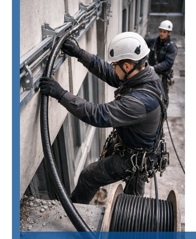 Протяжка кабеля питания на высоте в Краснокаменске с гарантией безопасности и качества