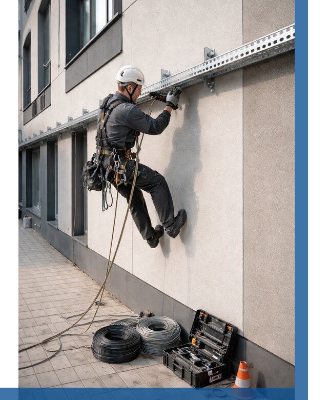 Монтаж кабельных лотков на фасаде в Краснокаменске от 1227 р. | ВЫСОТНИК-Ксн