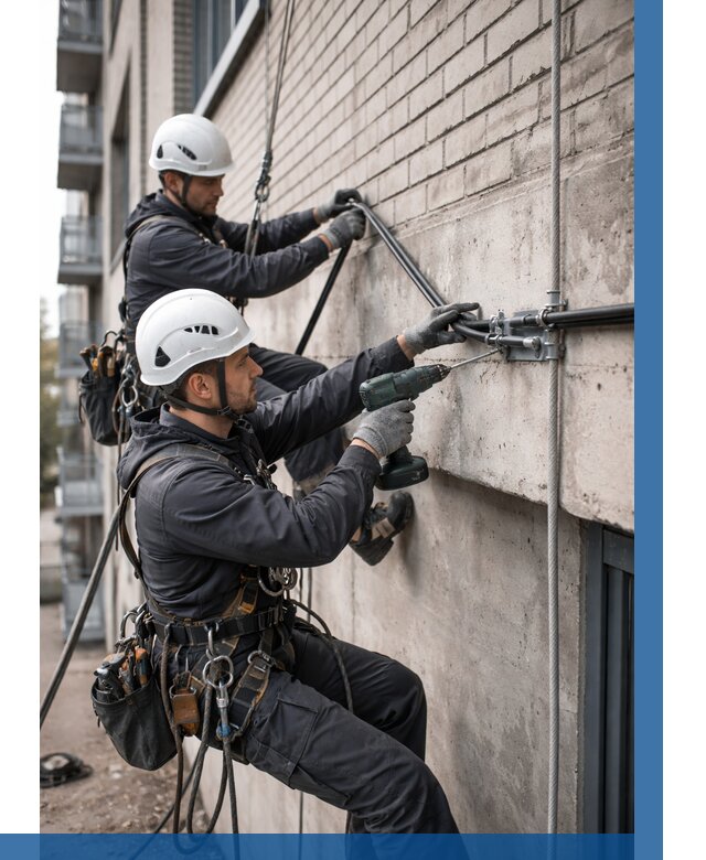 Крепление кабеля на фасаде в Краснокаменске от 358 р. | ВЫСОТНИК-Ксн