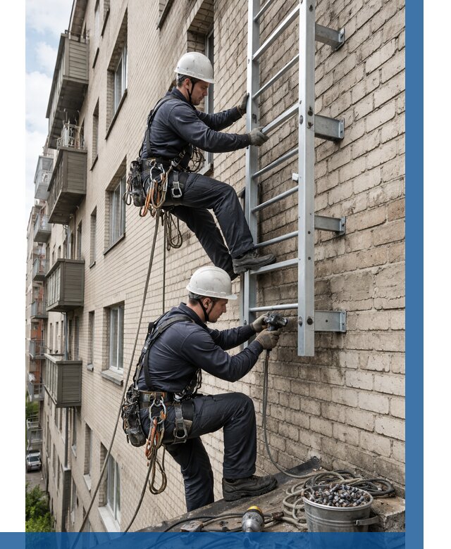 Монтаж пожарной лестницы в Краснокаменске от 25553 р заказать у ВЫСОТНИК-Ксн