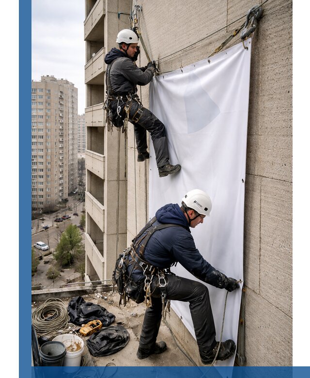 Профессиональный монтаж баннеров на фасаде в Краснокаменске