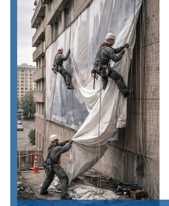 Демонтаж баннеров с фасада в Краснокаменске оперативно и безопасно
