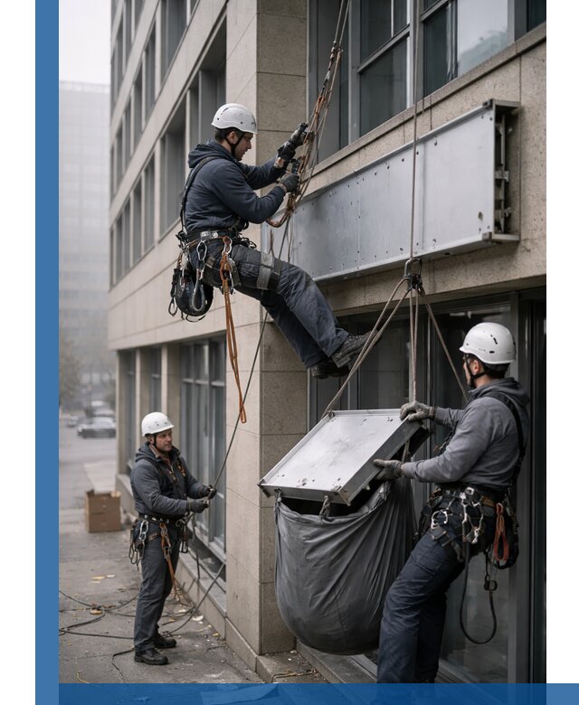 Демонтаж рекламной вывески с высотными работами в Краснокаменске