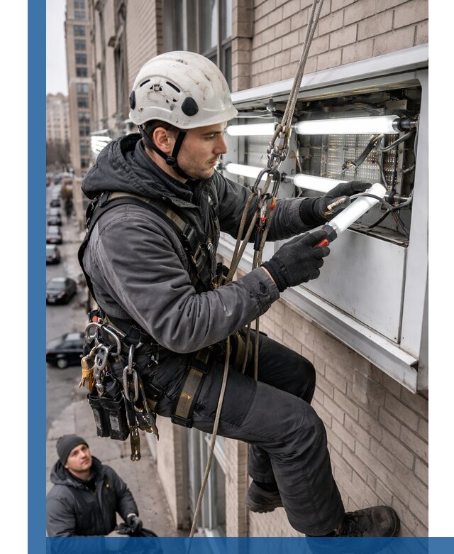Профессиональная замена ламп в наружной вывеске в Краснокаменске