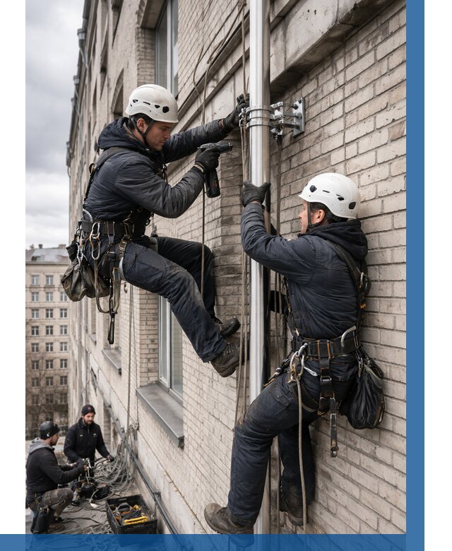 Монтаж флагштока на здании в Краснокаменске от 6644 р. | ВЫСОТНИК-Ксн