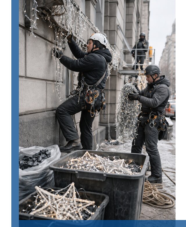 Демонтаж новогоднего оформления и гирлянд в Краснокаменске