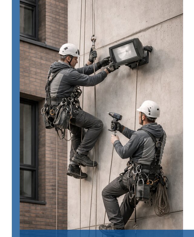 Профессиональный монтаж фасадных прожекторов в Краснокаменске под ключ