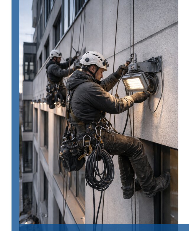 Монтаж фасадного освещения в Краснокаменске установка и подключение