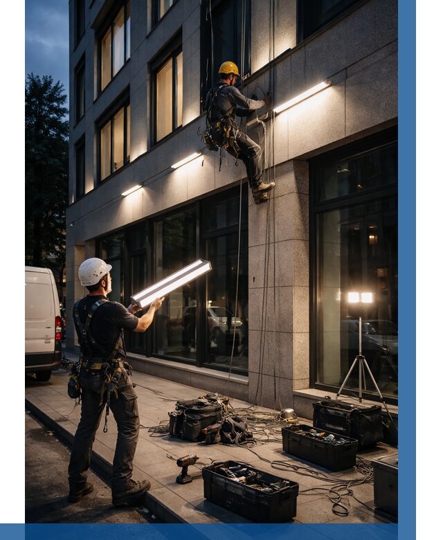 Монтаж архитектурной подсветки здания в Краснокаменске от 2555 р.|ВЫСОТНИК-Ксн