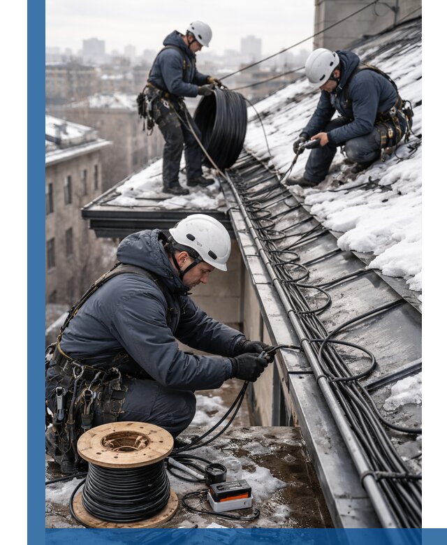 Монтаж греющего кабеля на кровле в Краснокаменске под ключ