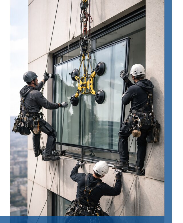 Монтаж стеклопакетов на высоте в Краснокаменске от 3271 р. | ВЫСОТНИК-Ксн