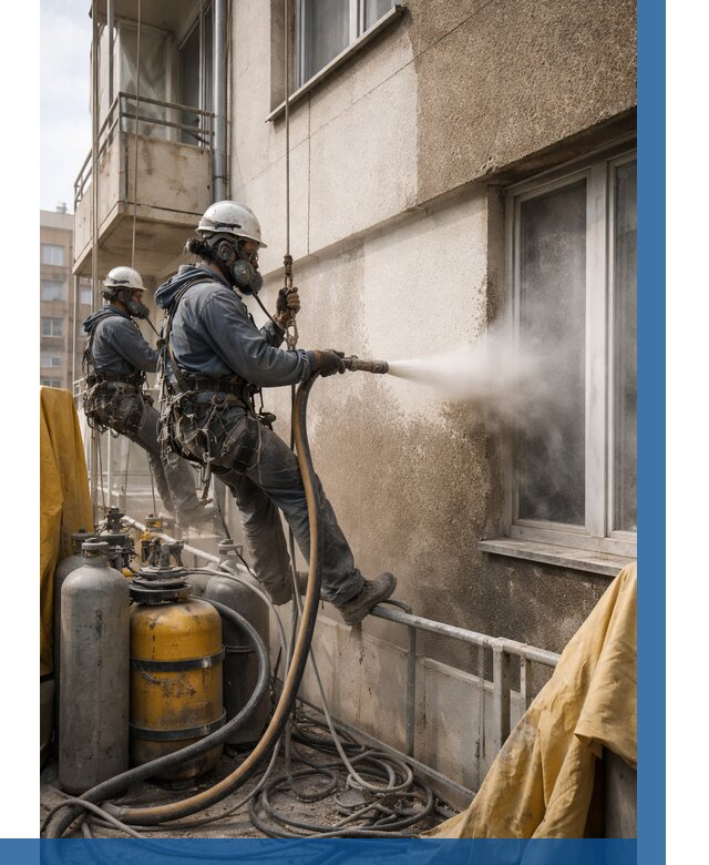 Пескоструйная очистка фасада в Краснокаменске от 664 р. | ВЫСОТНИК-Ксн