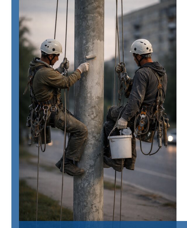 Покраска опор освещения и антикоррозийная защита в Краснокаменске