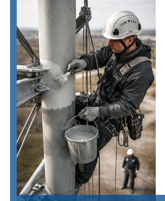 Покраска мачт связи в Краснокаменске промышленными альпинистами