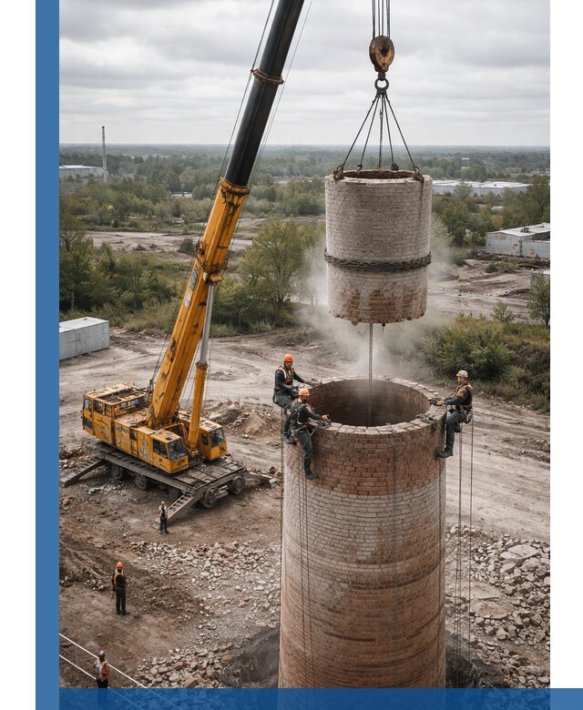 Демонтаж дымовой трубы в Краснокаменске с гарантиями безопасности