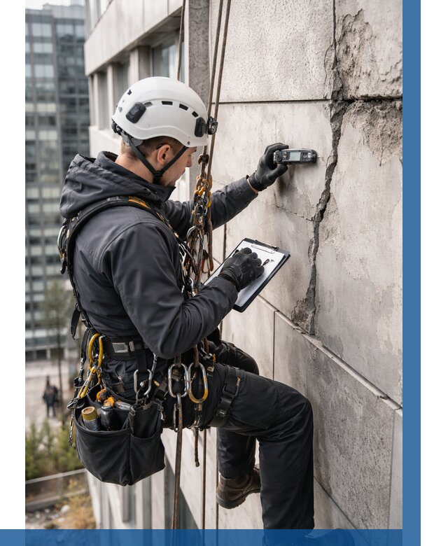 Обследование фасада альпинистами в Краснокаменске от 123 р. | ВЫСОТНИК-Ксн