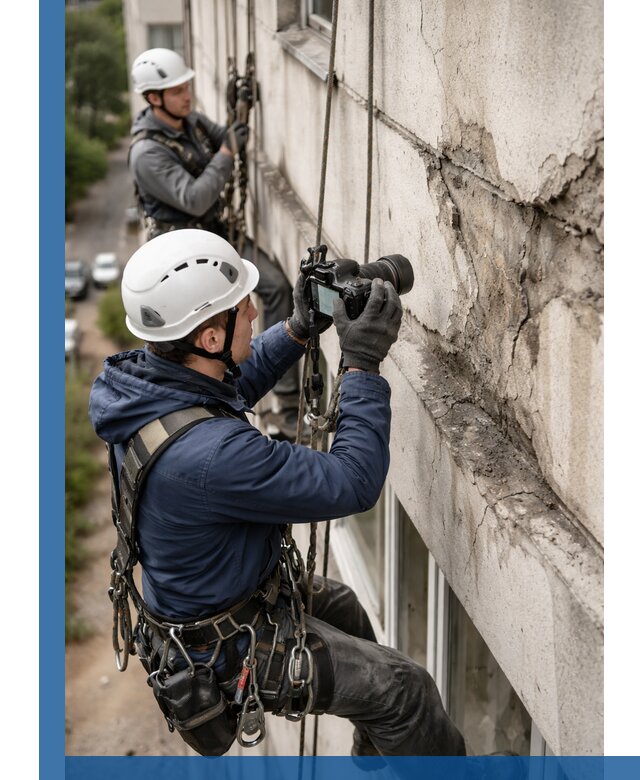 Фотофиксация дефектов фасада с высотной съемкой в Краснокаменске