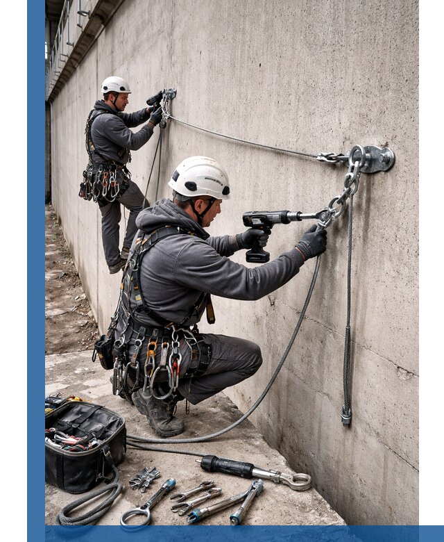 Монтаж анкерных линий высотной безопасности в Краснокаменске